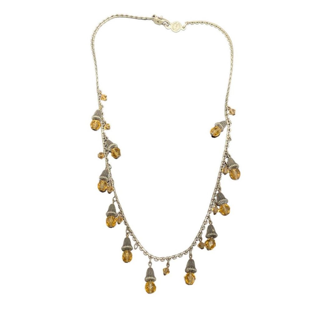 Vintage Signed Bellagio USA Orange Crystals Gunmetal Gray 16 3/4" Necklace